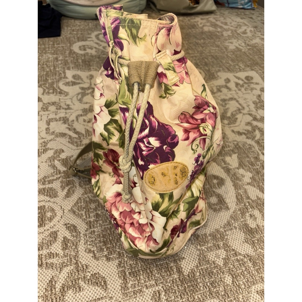 Vintage Woman's Lacrosse sling shoulder Bag Floral pattern Drawstring Backpack
